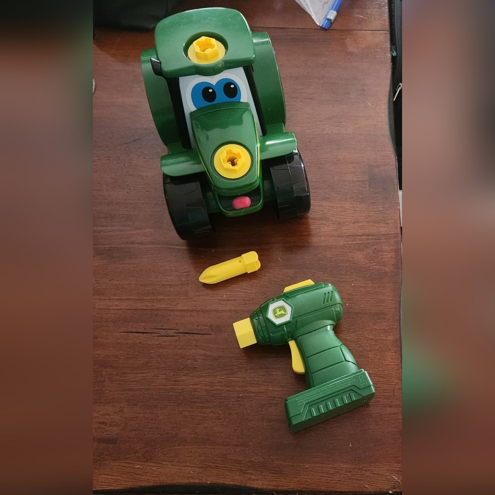 Green Toy Tractor with Drill Set